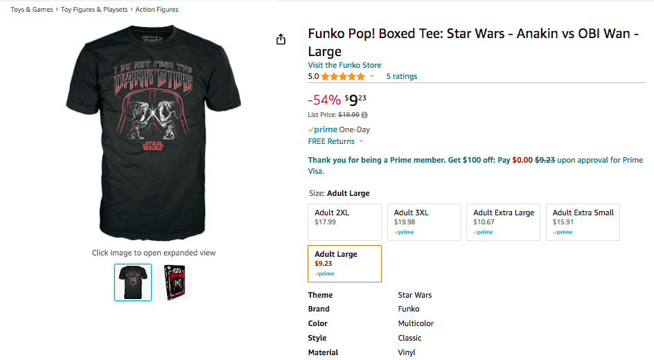 Funko Pop! Boxed Tee: Star Wars - Anakin vs OBI Wan - Large - $9.23