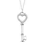 Sterling Silver Plated Valentine Heart Key Necklace $7.99 w FS