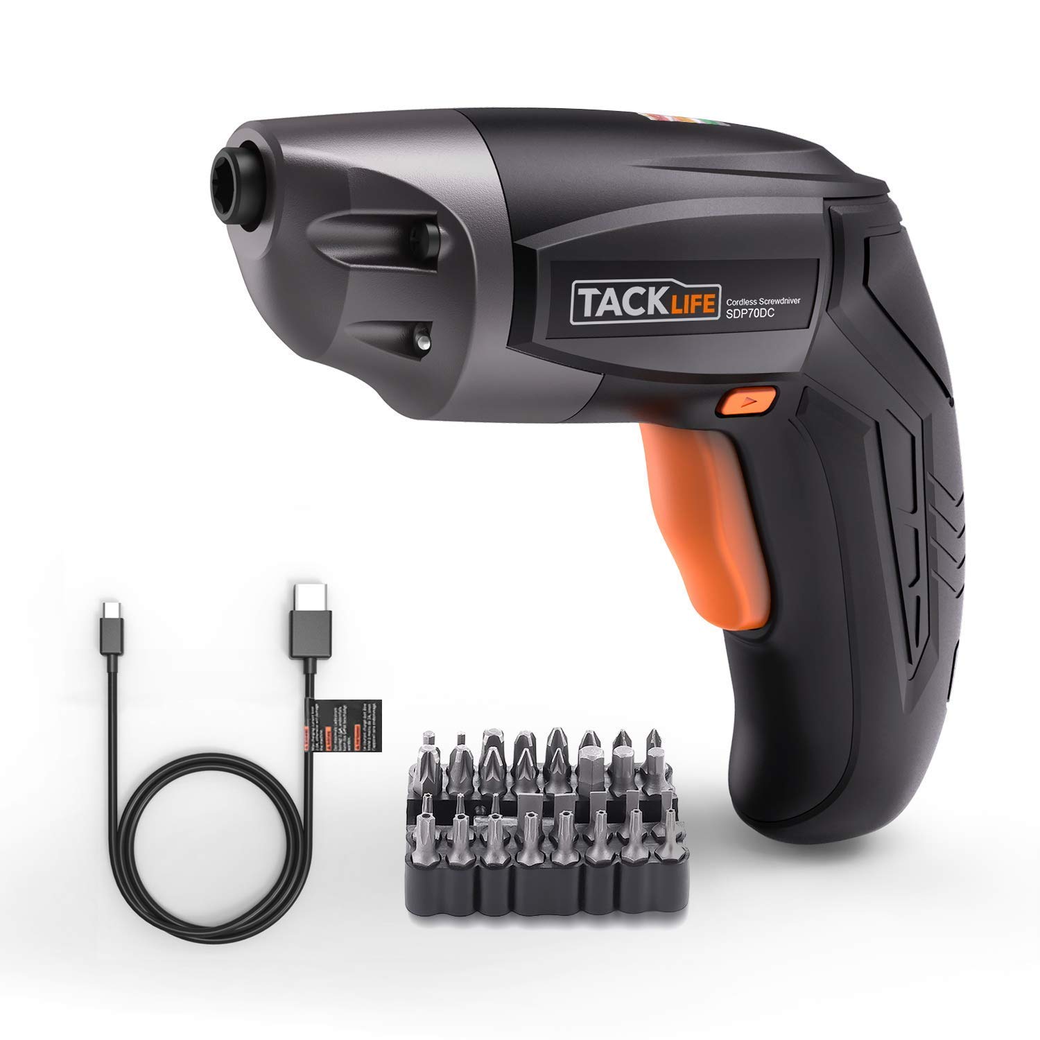 Tacklife 3 6v Rechargeable Li Ion Screwdriver W 33 Piece Bit Set