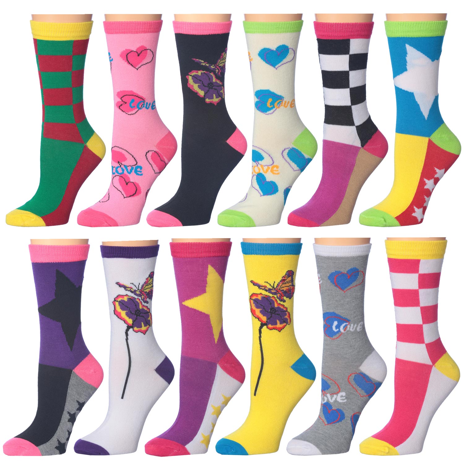 12 Pack Socks Set Frenchic Women's Colorful Cotton-Blend Patterned - $15.99