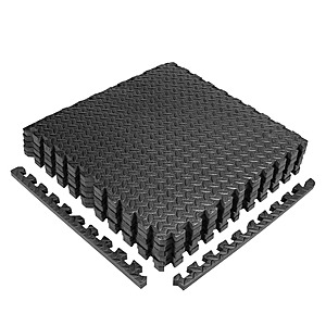 Puzzle Exercise Mat Black 24 in. x 24 in. x 0.5 in. EVA Foam Interlocking Tiles with Border (24 sq. ft.)