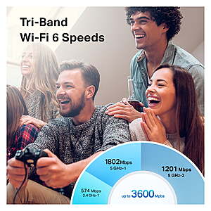 TP-Link Tri-Band Wi-Fi 6 Mesh Router System, 2- Mesh Routers, Coverage up  to 5,500 Sq. ft.