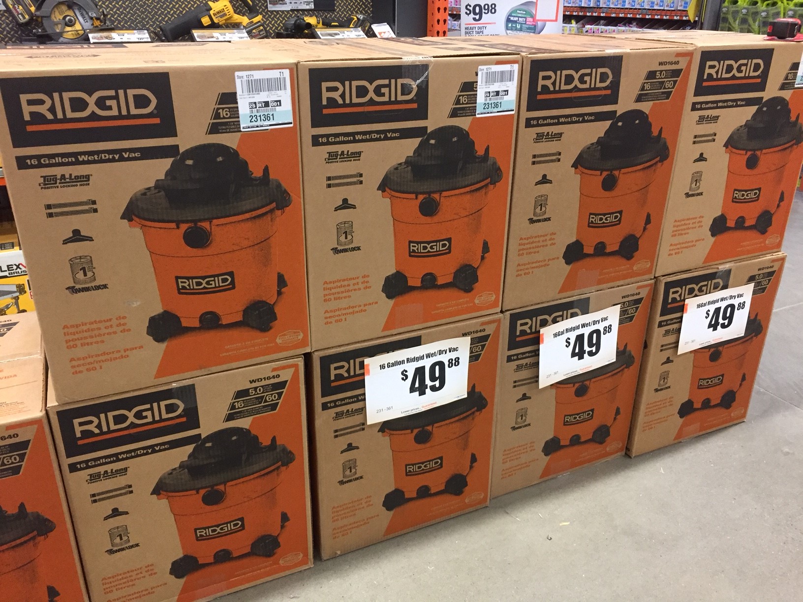 RIDGID 16 gal 5 0 Peak HP Wet Dry Vac $49 88 Home Depot B&M