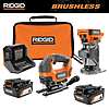 RIDGID 18V Brushless Cordless 2-Tool Combo Kit with Jig Saw, Router, (2) 4.0 Ah Batteries, and Charger $278 + Free Shipping
