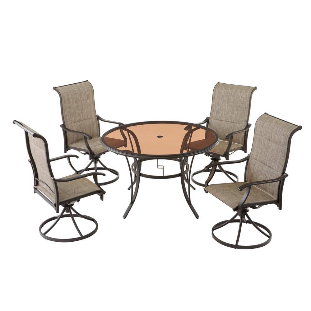 5Piece Hampton Bay Riverbrook Outdoor Patio Aluminum Round Glass Top