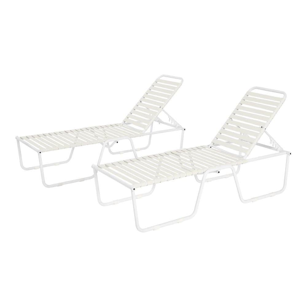 2-Pack Hampton Bay Galvanized Steel Strap Outdoor Chaise Lounge Pool Patio Chairs (White) $129 ($64.50 Each) + Free Store Pickup at Home Depot
