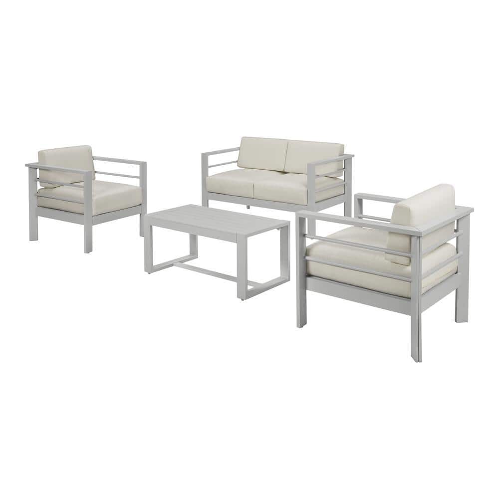 4-Piece Home Decorators Collection Kentwell Aluminum Outdoor Patio Deep Seating Set w/ Acrylic Beige Driftwood Cushions (Pewter) $650 + Free Shipping