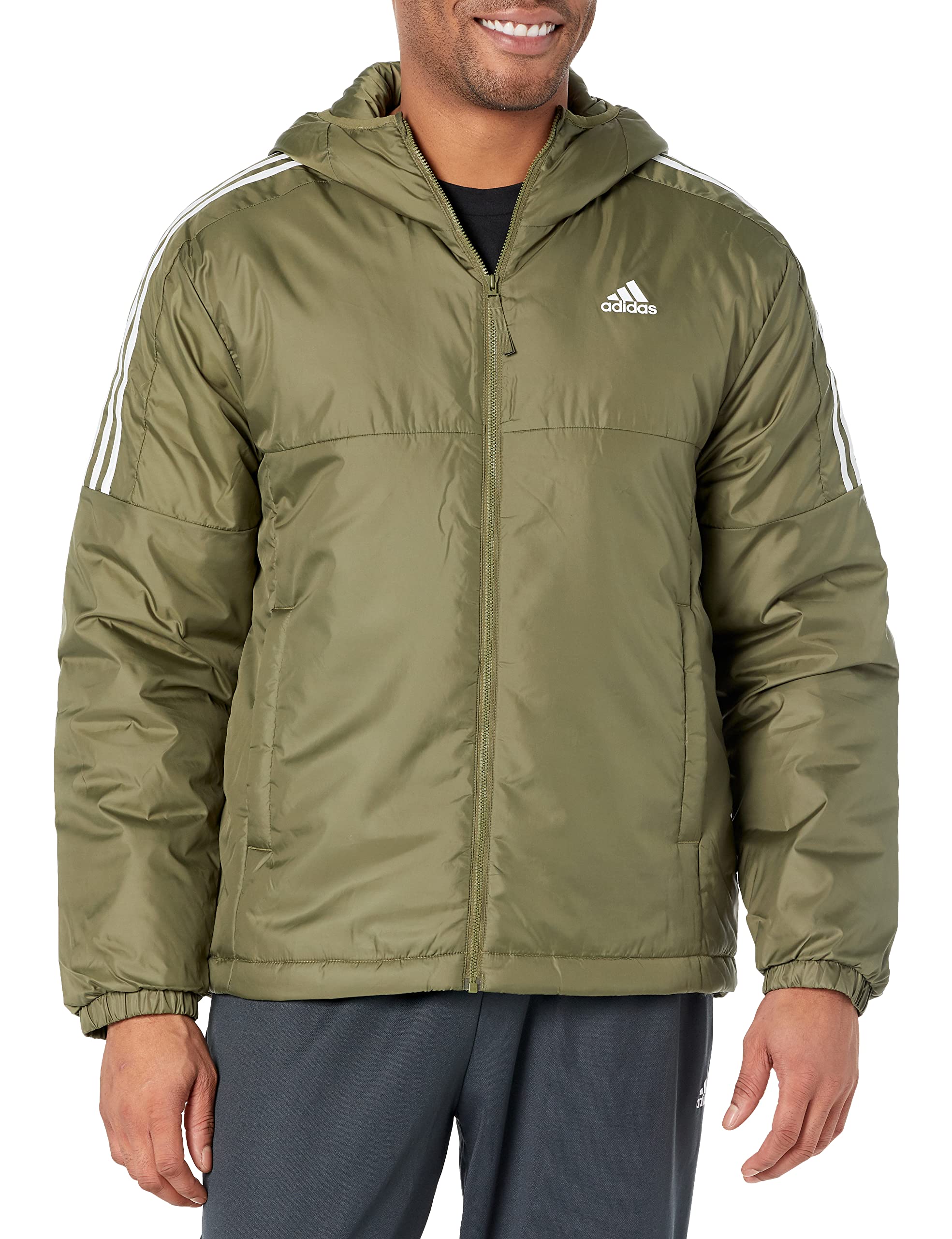 adidas Men's Essentials Insulated Hooded Jacket (Focus Olive, Size XL) $30.09 + Free Shipping