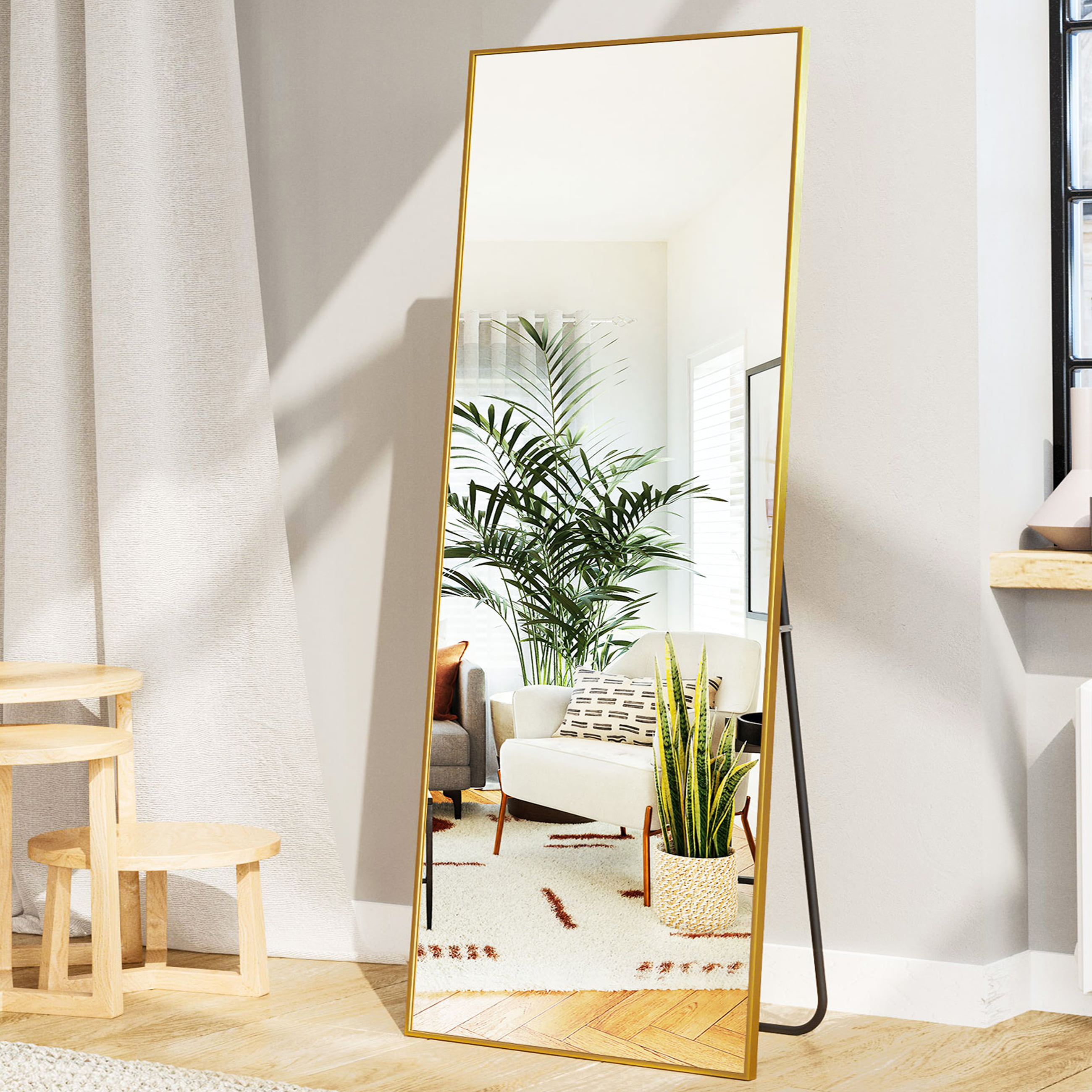 BEAUTYPEAK 64x21 Full Length Mirror Arched Standing Floor Mirror Full  Body Mirror, Gold 