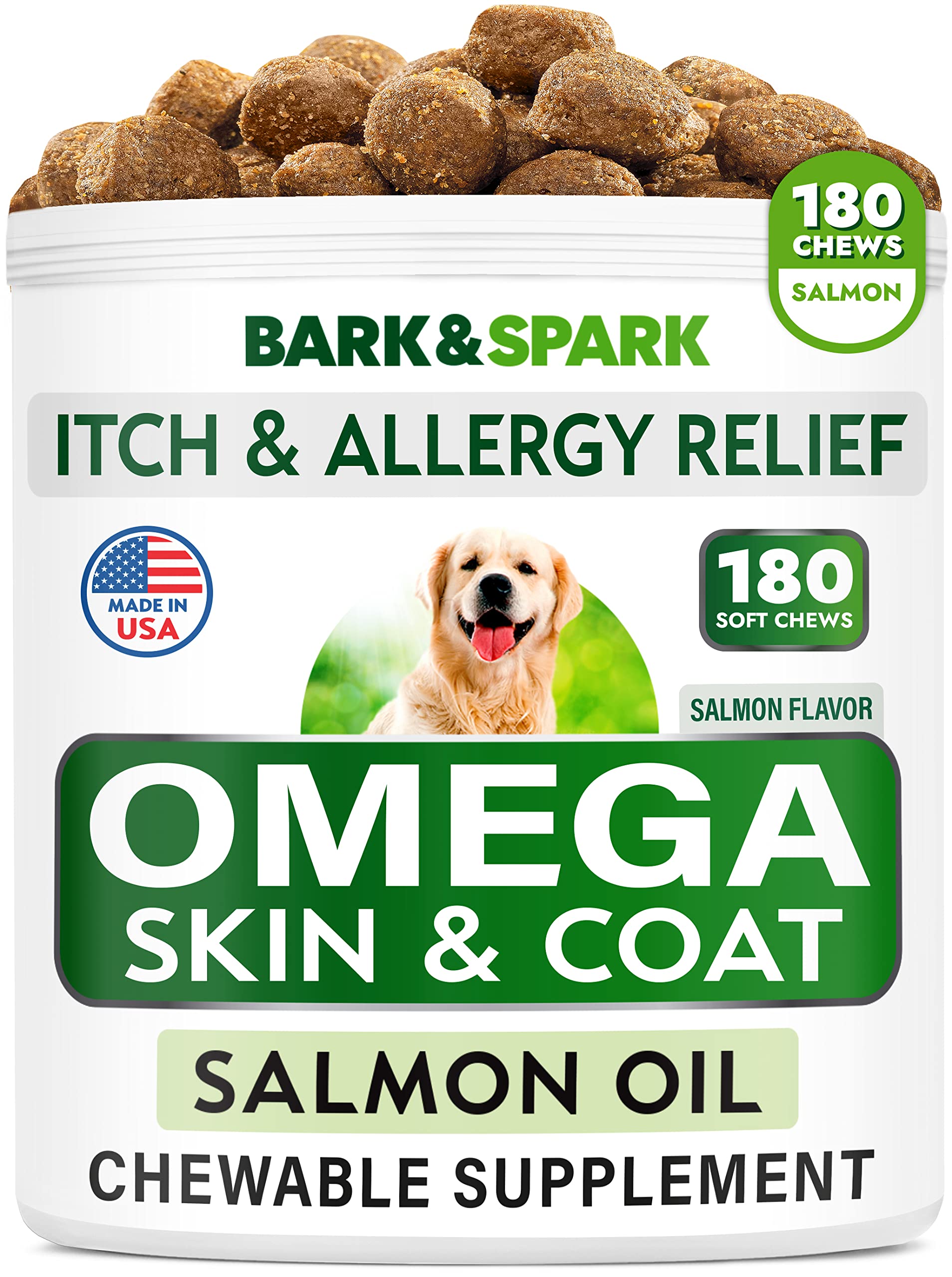 180-Count Bark & Spark Omega Skin & Coat Salmon Oil for Dogs $16.18 w/ S&S + Free Shipping w/ Prime or on $35+