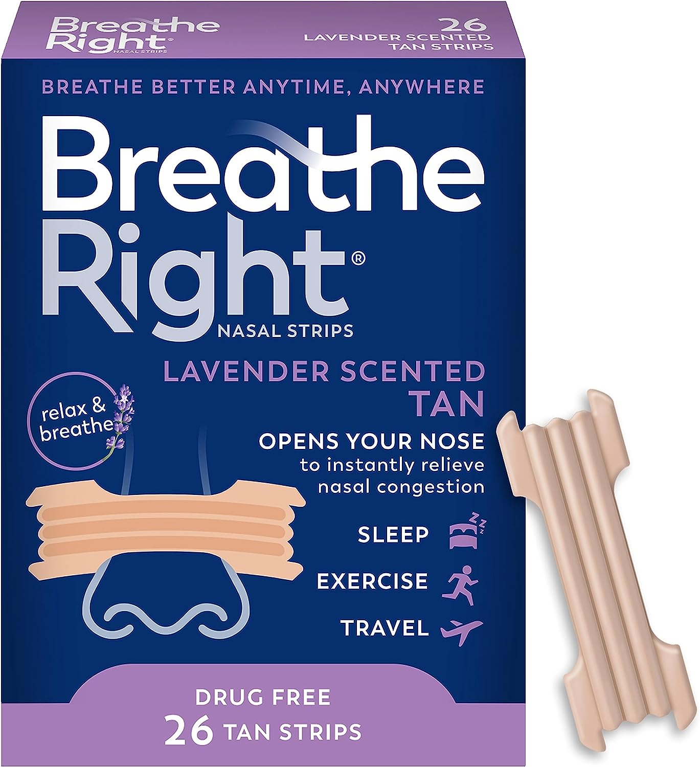 26-Count Breathe Right Nasal Strips (Lavender Scented) $7.11 w/ S&S + Free Shipping w/ Prime or on $35+