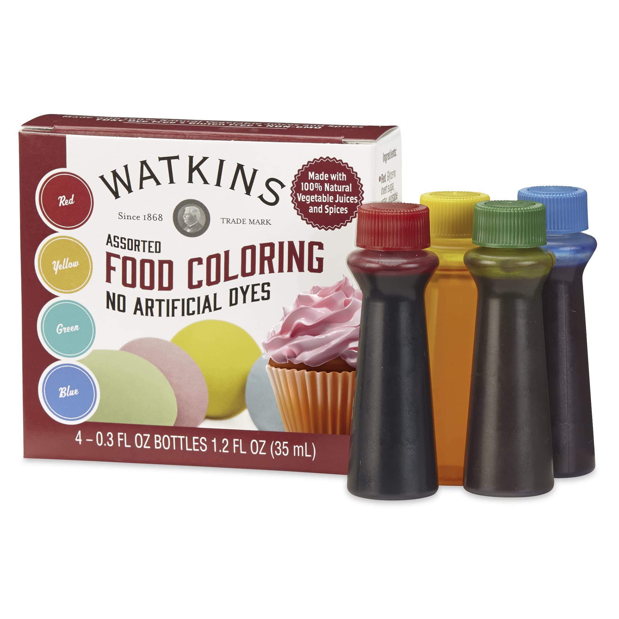 4-Pack 0.3-Oz Watkins Assorted Food Coloring w/ No Artificial Colors (Red, Yellow, Green & Blue) $5.09 w/ S&S + Free Shipping w/ Prime or on $35+