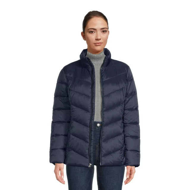 Time and Tru Women's Chevron Midweight Puffer Jacket (Various Colors ...