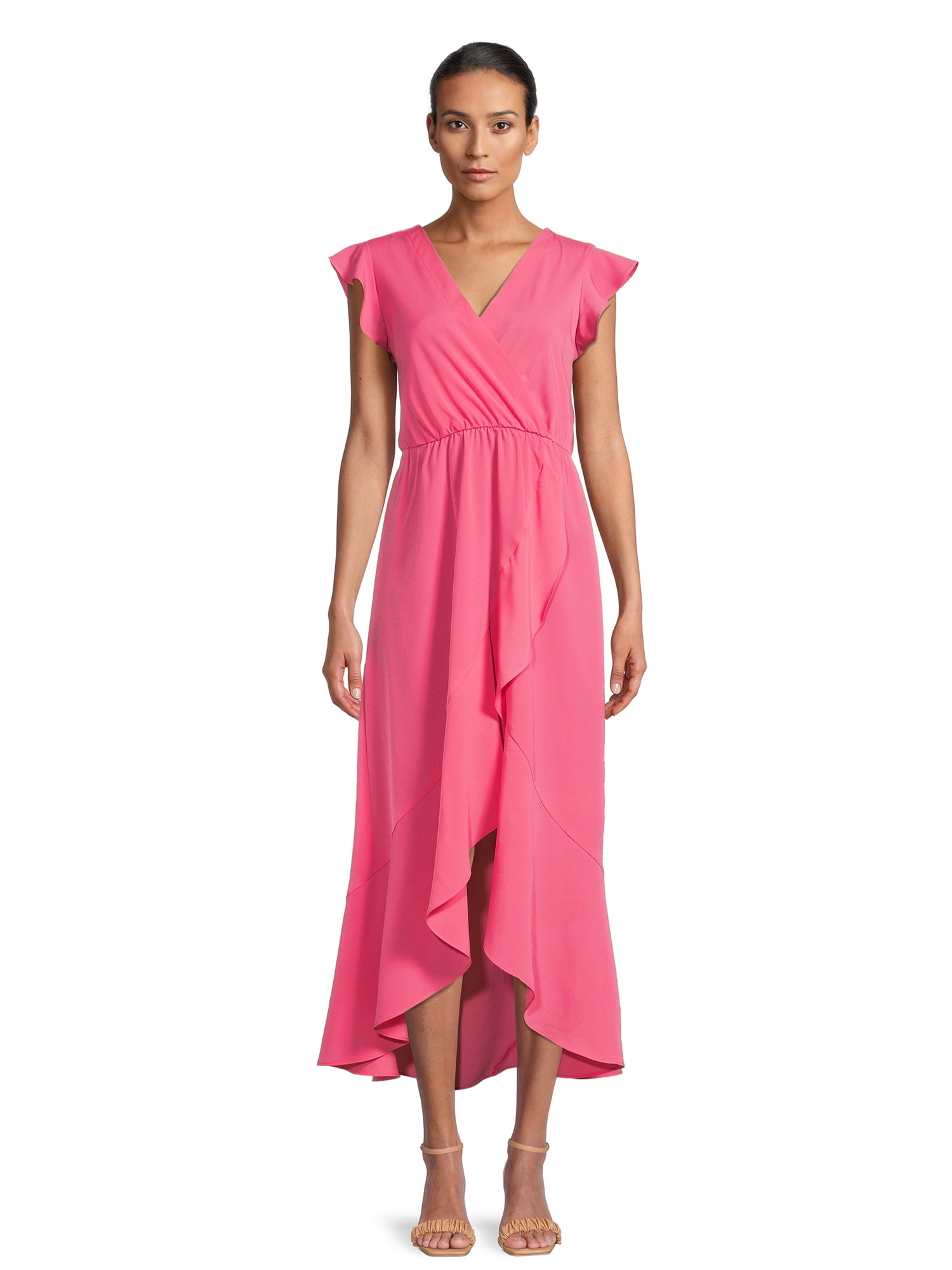 Nine.Eight Women’s Flutter Sleeve Faux Wrap Maxi Dress (Hot Pink) $10.82 & More + Free S&H w/ Walmart+ or $35+
