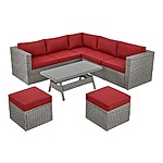 5-Piece Hampton Bay Steel Wicker Outdoor Sectional Set w/ Chili Red Cushions $599 + Free Shipping