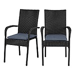 2-Count Hampton Bay Stationary Black Wicker Outdoor Dining Chairs w/ Cushions (Blue) $89 + Free Shipping
