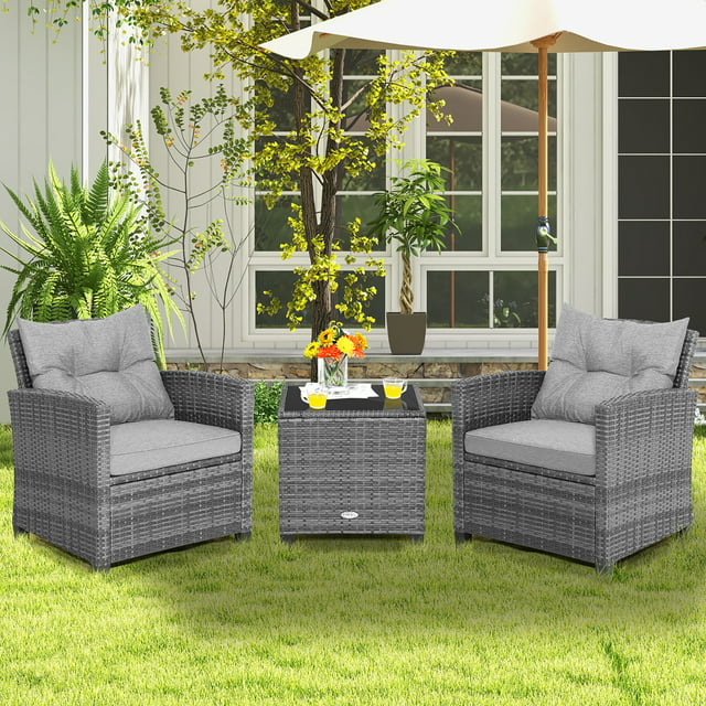 3-Piece Costway Rattan Patio Furniture Set w/ Cushions (Various Colors) $160 + Free Shipping