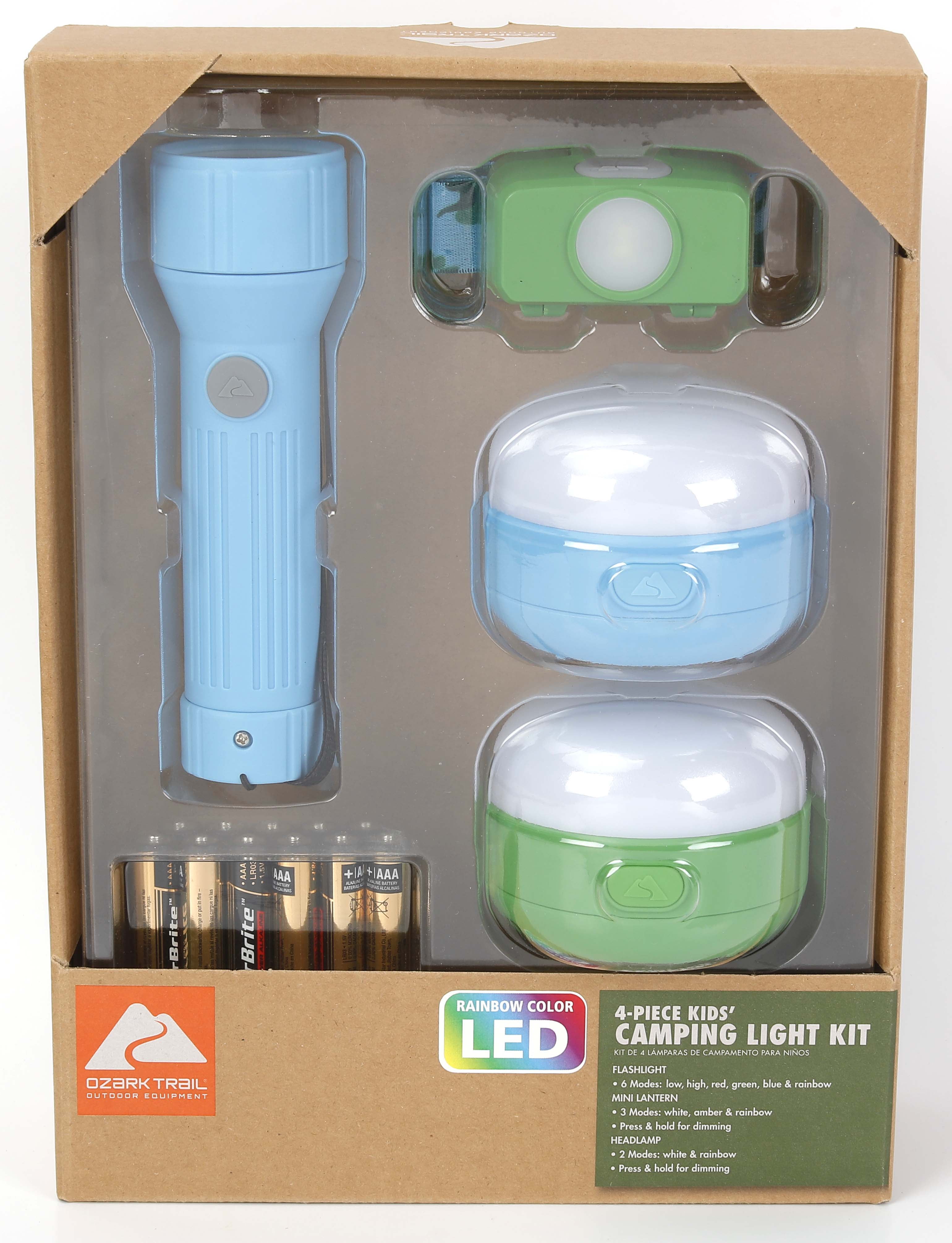 4-Piece Ozark Trail Kids' Camping LED Lights Kit w/ Flashlight, Headlamp & Lanterns (Batteries Included) $8 + Free Shipping w/ Walmart+ or on $35+