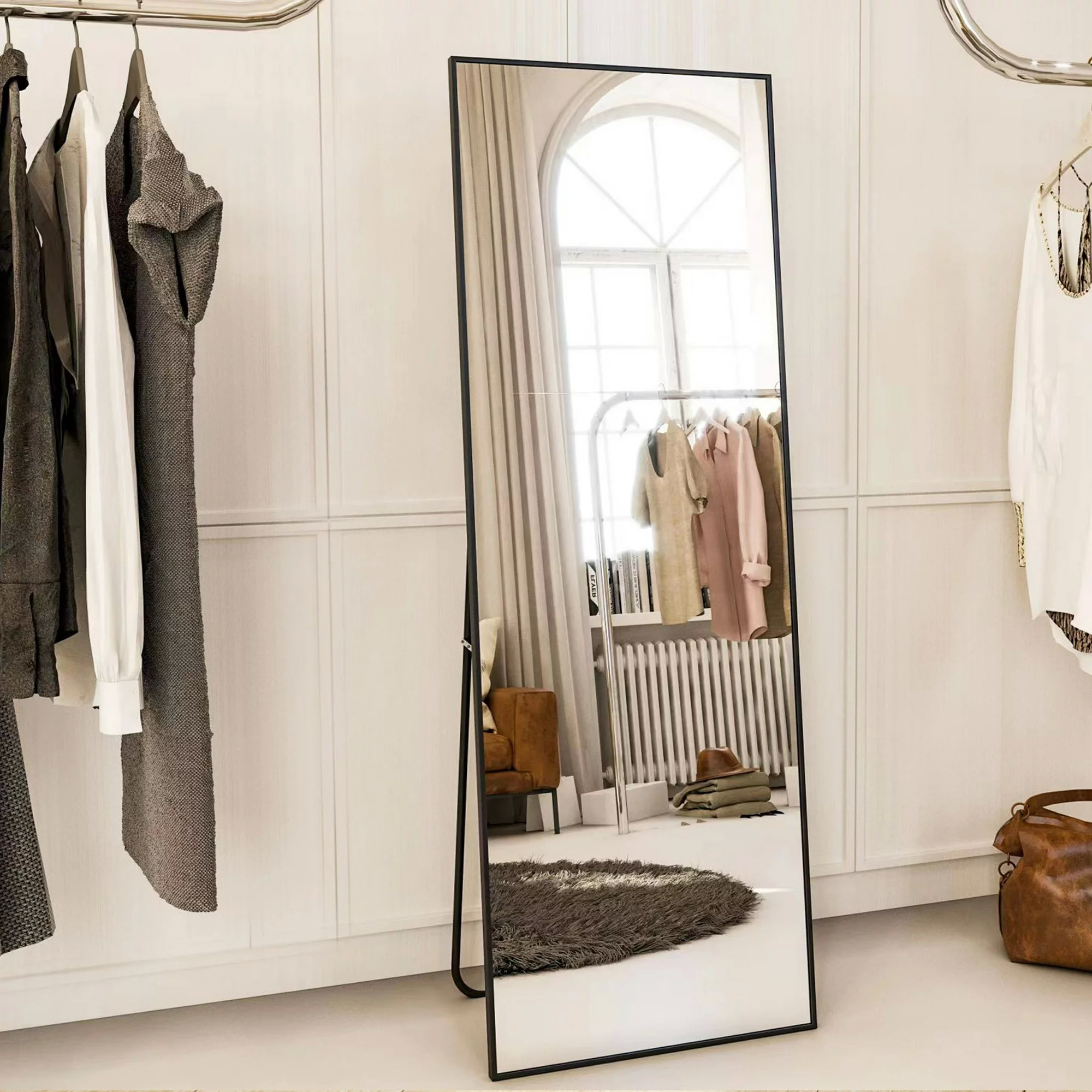64" x 21" Beautypeak Full Length Rectangle Mirror w/ Stand (Black or Gold) $55 + Free Shipping