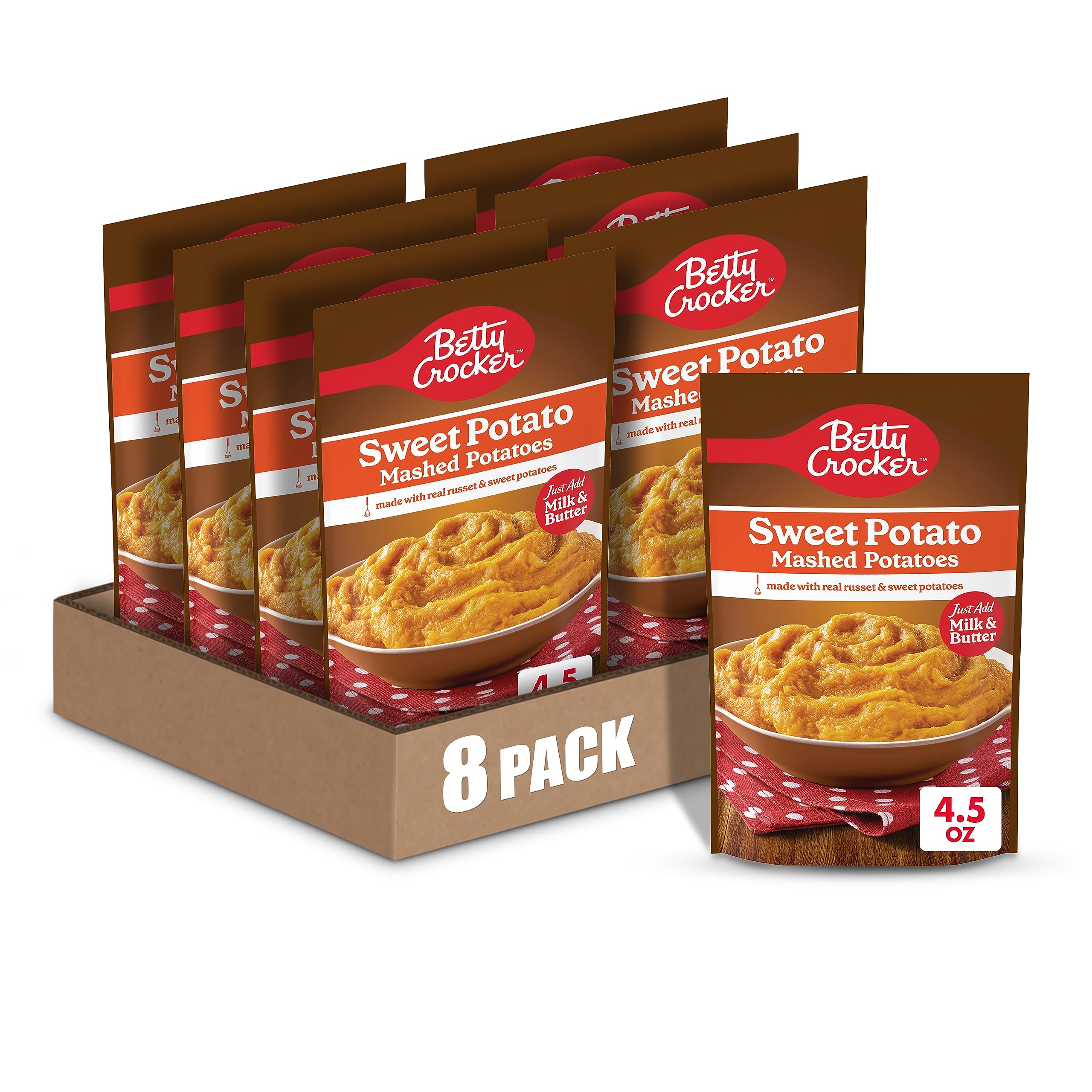 8-Pack 4.5-Oz Betty Crocker Instant Sweet Potato Mashed Potatoes $4.97 ($0.62 each) & More w/ S&S + Free Shipping w/ Prime or on $35+