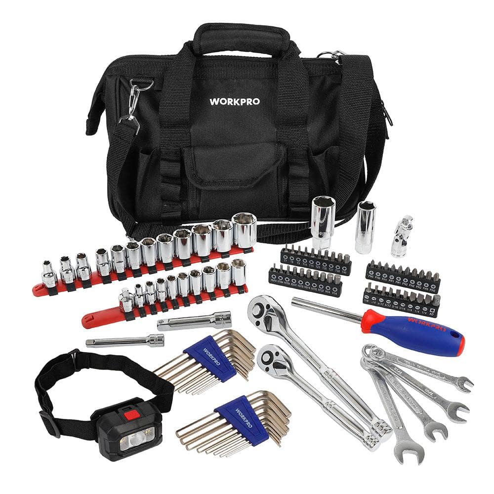 93-Piece Work Pro Mechanics Tool Set w/ Tool Bag & Head Lamp $30 + Free Shipping