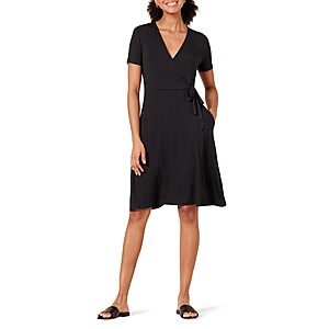 Amazon Essentials Women's Short Sleeve Faux-Wrap Dress (Various) $12.40 or Less + Free Shipping w/ Prime or on $35+