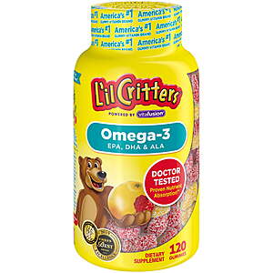 120-Count L'il Critters Kids' Omega-3 Gummy Vitamins $6 + Free Shipping w/ Walmart+ or $35+