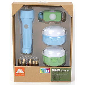 4-Piece Ozark Trail Kids' Camping LED Lights Kit w/ Flashlight, Headlamp & Lanterns (Batteries Included) $  8 + Free Shipping w/ Walmart+ or on $  35+