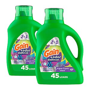 2-Count 65-Ounce Gain + Odor Defense Laundry Detergent Liquid Soap (Super Fresh Blast)