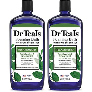 2-Pack 34-Oz Dr Teal's Foaming Bath w/ Pure Epsom Salt (Eucalyptus & Spearmint)