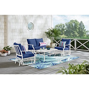 4-Piece Hampton Bay Harbor Point Metal Patio Conversation Set w/ Cushions (Mariner Blue) $  311 + Free Shipping