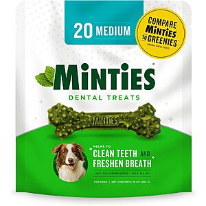 20-Pack Minties Dental Dog Treats (Medium Size) $6.45 w/ Subscribe & Save