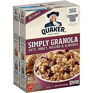 2-Pack 24.1-Oz Quaker Simply Granola (Oats, Honey, Raisins & Almonds) $7 w/ Subscribe & Save
