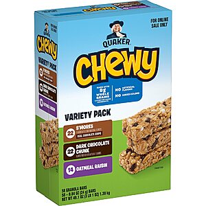 58-ct Quaker Chewy Granola Bars (3 Flavor Back-to-School Variety Pack) .90 w/ Subscribe & Save