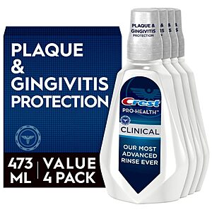 4-Count 16-Oz Crest Pro-Health Clinical Mouthwash (Deep Clean Mint) $11.47 w/ S&S + Free Shipping w/ Prime or on $35+