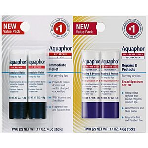 4-Count Aquaphor Lip Balm (2-Lip Repair & 2-Sunscreen Lip Repair) $8.79 w/ S&S + Free Shipping w/ Prime or on $35+