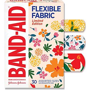30-Count Band-Aid Flexible Fabric Adhesive Bandages  (Wildflower) $1.08 w/ S&S + Free Shipping w/ Prime or on $35+
