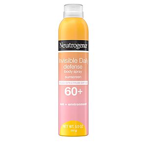 Select Accts: 5-Oz Neutrogena Invisible Daily Defense Body SPF 60+ Sunscreen $2.60 w/ S&S