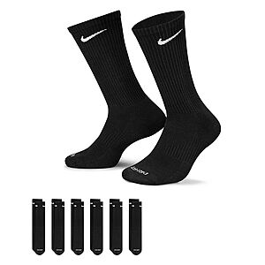 6-Pairs Nike Men's or Women's Everyday Cushioned Training Crew Socks (M 6-8)