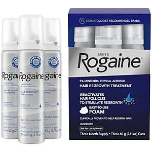 Men's Rogaine 5% Minoxidil Foam for Hair Regrowth, 3-Pack