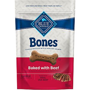 Select Accts: 4-Pk 16-Oz Blue Buffalo Bones Large Crunchy Dog Treats (Beef) $11 w/ S&S