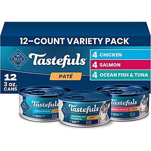 12-Count 3-Oz Blue Buffalo Tastefuls Wet Cat Food Variety Packs w/ S&S
