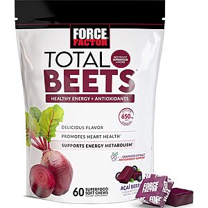 Select Accts: 60-Count Force Factor Total Beets Soft Chews Heart Health Supplement $9.75 w/ S&S