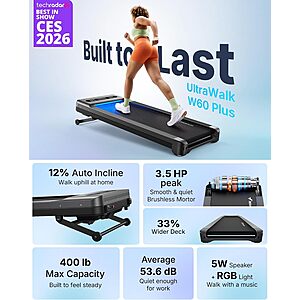 Merach UltraWalk W60 Plus Walking Pad Treadmill w/ 12% Auto Incline $198 + Free S&H