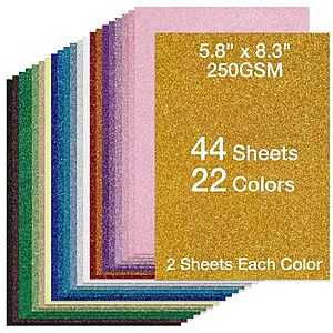 44-Sheet TORC A5 250GSM Glitter Cardstock Paper (22 Colors) $3.49 + Free Shipping w/ Prime or on $35+