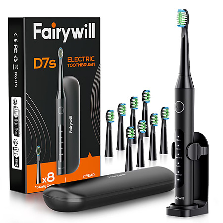 Fairywill D7s Electric Sonic Toothbrush + 8-Brush Heads & Case (Pink, White, Black) $12.99 + Free S&H w/ Walmart+ or on $35+