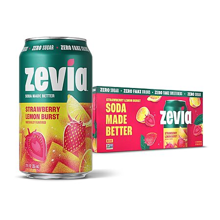 8-Pack 12-Oz Zevia Strawberry Lemon Burst Soda $4.96 w/ S&S & More + Free Shipping w/ Prime or on $35+