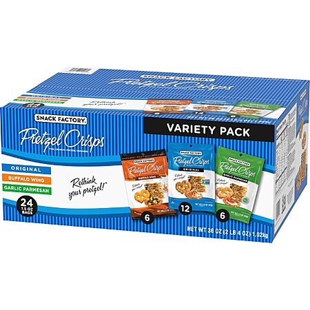 24-Count 1.5-Oz Snack Factory Pretzel Crisps (Variety Pack) $12.66 w/ S&S + Free Shipping w/ Prime or on $35+