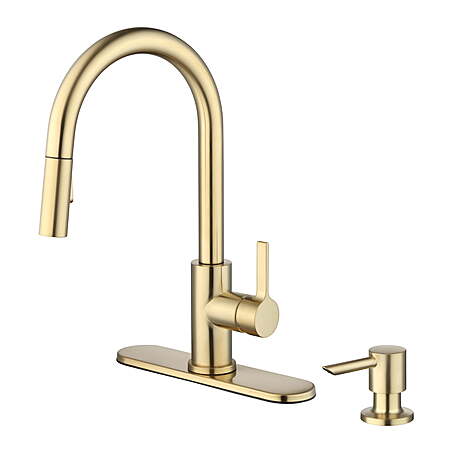 Better Homes & Gardens Single Handle Pull-Down Kitchen Faucet + Soap Dispenser (Brushed Brass) $25.80 + Free S&H w/ Walmart+ or on $35+