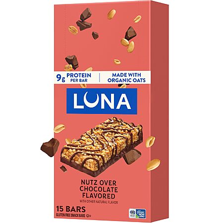 15-Count LUNA Protein Snack Bars (Nutz Over Chocolate) $10.72 w/ S&S + Free Shipping w/ Prime or on $35+